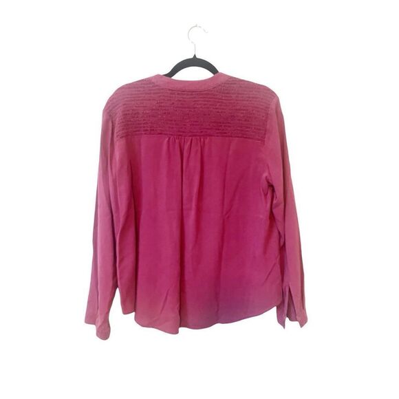 Anthropologie Cloth & Stone Smocked Raspberry Button Down Top Petite Large - Picture 3 of 5